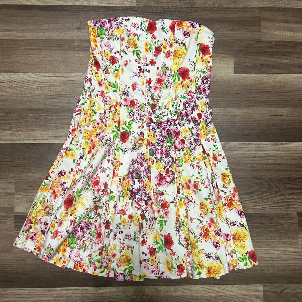 Fate Floral Strapless Mini Dress in White, Red, Yellow, Green, Purple